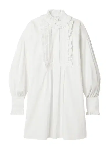 Valentino Garavani Lace-trimmed Ruffled Cotton, Linen And Silk-blend Mini Shirt Dress | Thumbnail 1 Valentino Garavani Lace-trimmed Ruffled Cotton, Linen And Silk-blend Mini Shirt Dress | Thumbnail 1