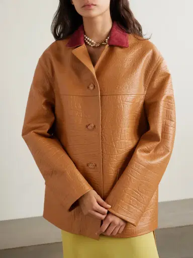 Gucci Oversized Suede-trimmed Textured-leather Jacket | Thumbnail 3