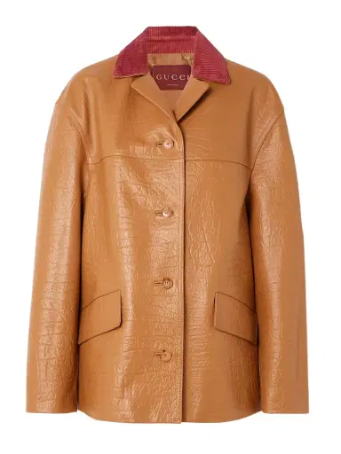 Gucci Oversized Suede-trimmed Textured-leather Jacket | Thumbnail 1