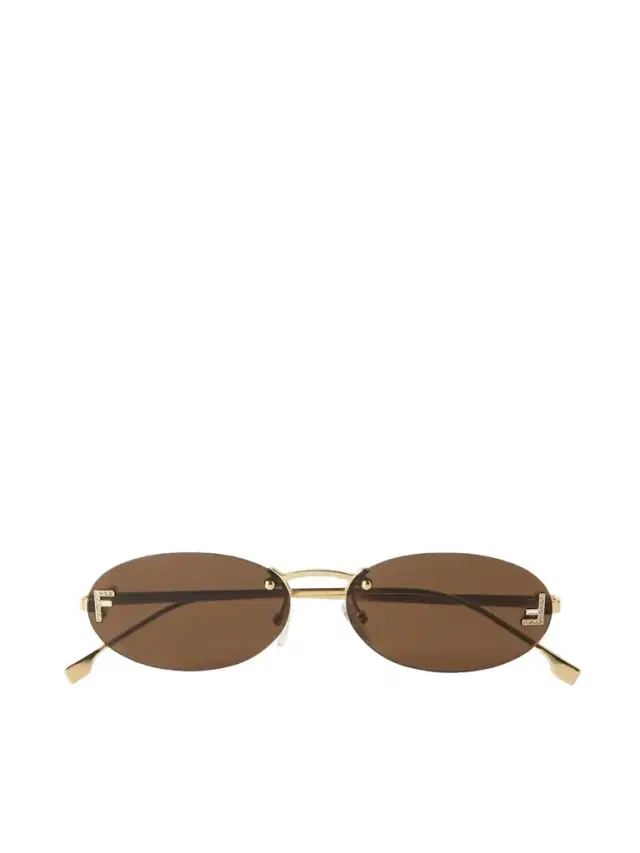 Oval-frame Crystal-embellished Gold-tone Sunglasses