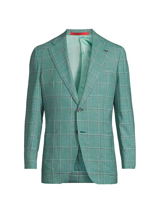 Isaia Men's Wool-Silk Plaid Jacket - Bright Grey