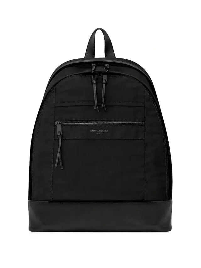 Saint Laurent Men's City Backpack in Nylon Canvas and Leather - Black