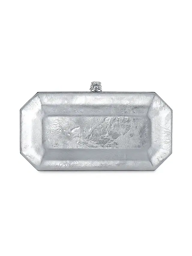 Women's Perry Clutch Small Antiqued Leather - Chrome