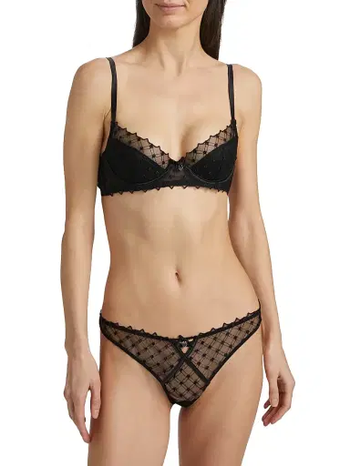 Fleur du Mal Women's Love Lock Embroidery Half-Lined Bra - Black | Thumbnail 3 Fleur du Mal Women's Love Lock Embroidery Half-Lined Bra - Black | Thumbnail 3