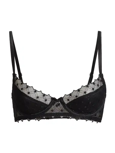 Fleur du Mal Women's Love Lock Embroidery Half-Lined Bra - Black | Thumbnail 1 Fleur du Mal Women's Love Lock Embroidery Half-Lined Bra - Black | Thumbnail 1