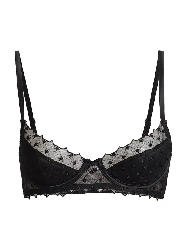 Women's Love Lock Embroidery Half-Lined Bra - Black
