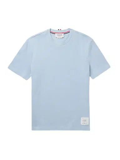 Thom Browne Logo-Appliquéd Striped Cotton-Piqué T-Shirt - Men | Thumbnail 1 Thom Browne Logo-Appliquéd Striped Cotton-Piqué T-Shirt - Men | Thumbnail 1
