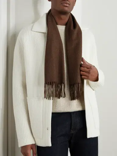 Loro Piana Striped Fringed Wool and Cashmere-Blend Twill Scarf - Men | Thumbnail 2 Loro Piana Striped Fringed Wool and Cashmere-Blend Twill Scarf - Men | Thumbnail 2