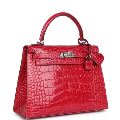 HERMÈS Hermes Kelly Sellier 25 Rose Extreme Shiny Alligator Palladium Hardware | Thumbnail 2