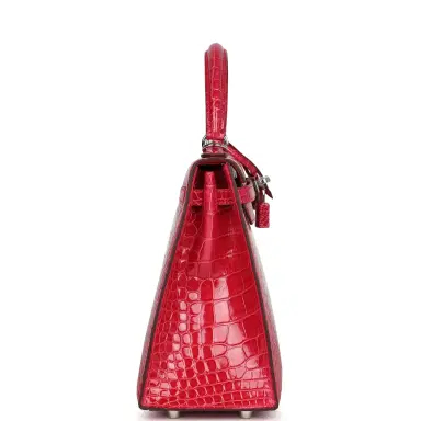 HERMÈS Hermes Kelly Sellier 25 Rose Extreme Shiny Alligator Palladium Hardware | Thumbnail 3