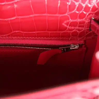 HERMÈS Hermes Kelly Sellier 25 Rose Extreme Shiny Alligator Palladium Hardware | Thumbnail 9