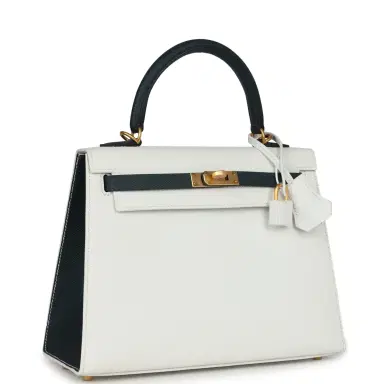 HERMÈS Hermes Special Order (HSS) Kelly Sellier 25 White and Vert Cypress Epsom Brushed Gold Hardware | Thumbnail 2 HERMÈS Hermes Special Order (HSS) Kelly Sellier 25 White and Vert Cypress Epsom Brushed Gold Hardware | Thumbnail 2