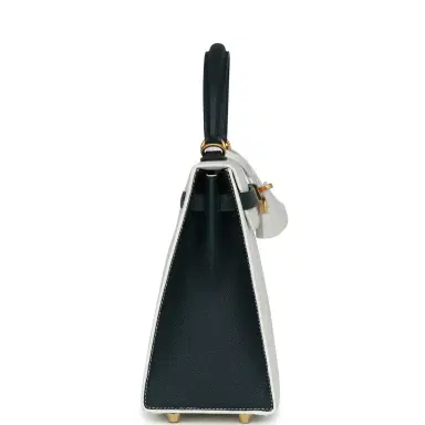 HERMÈS Hermes Special Order (HSS) Kelly Sellier 25 White and Vert Cypress Epsom Brushed Gold Hardware | Thumbnail 3 HERMÈS Hermes Special Order (HSS) Kelly Sellier 25 White and Vert Cypress Epsom Brushed Gold Hardware | Thumbnail 3