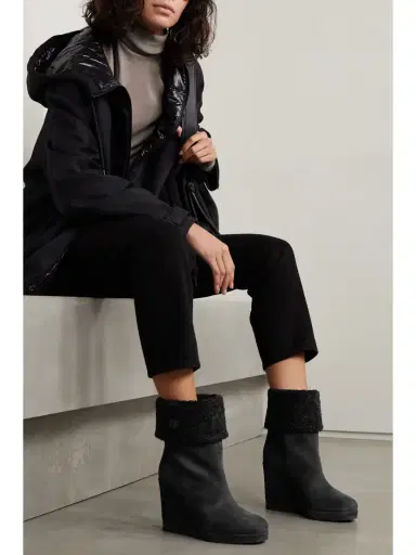 Moncler W Short Plush-lined Suede Wedge Ankle Boots | Thumbnail 2