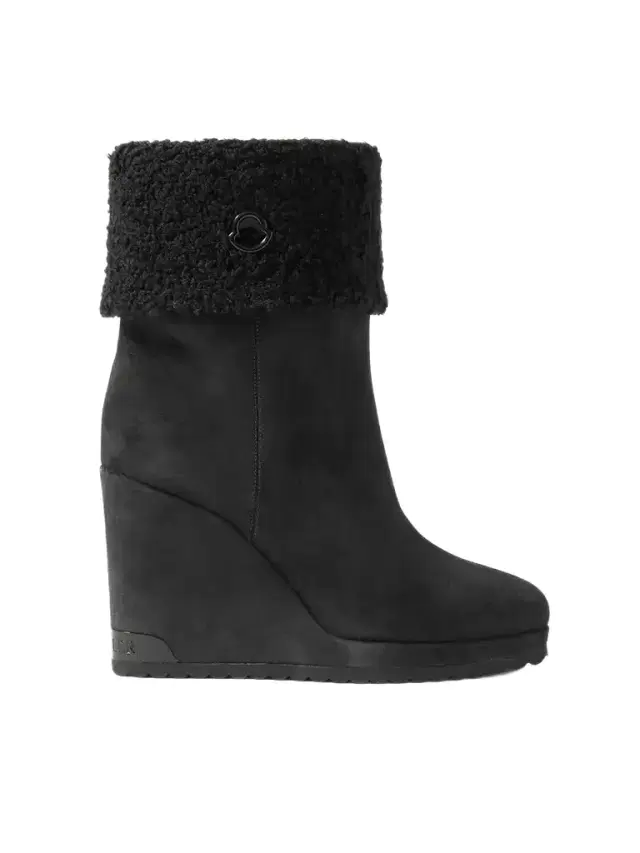 Moncler W Short Plush-lined Suede Wedge Ankle Boots