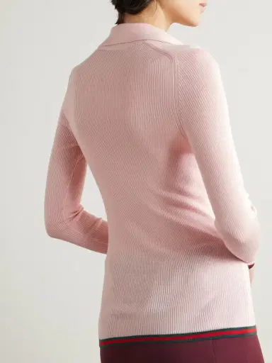 Gucci Striped Ribbed Cashmere And Silk-blend Polo Shirt | Thumbnail 4