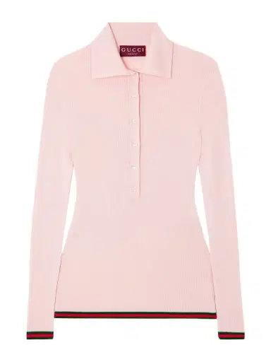 Gucci Striped Ribbed Cashmere And Silk-blend Polo Shirt | Thumbnail 1
