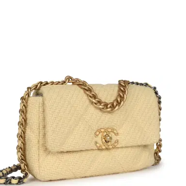Chanel Chanel Medium 19 Flap Bag Light Yellow Wool Mixed Metal Hardware | Thumbnail 2 Chanel Chanel Medium 19 Flap Bag Light Yellow Wool Mixed Metal Hardware | Thumbnail 2