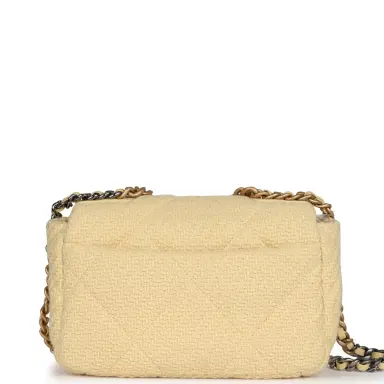 Chanel Chanel Medium 19 Flap Bag Light Yellow Wool Mixed Metal Hardware | Thumbnail 4 Chanel Chanel Medium 19 Flap Bag Light Yellow Wool Mixed Metal Hardware | Thumbnail 4