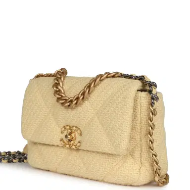 Chanel Chanel Medium 19 Flap Bag Light Yellow Wool Mixed Metal Hardware | Thumbnail 5 Chanel Chanel Medium 19 Flap Bag Light Yellow Wool Mixed Metal Hardware | Thumbnail 5