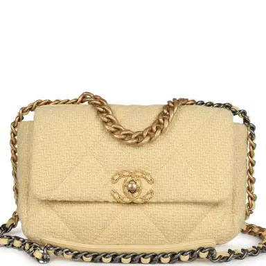Chanel Chanel Medium 19 Flap Bag Light Yellow Wool Mixed Metal Hardware | Thumbnail 1 Chanel Chanel Medium 19 Flap Bag Light Yellow Wool Mixed Metal Hardware | Thumbnail 1