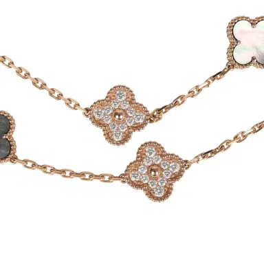 Van Cleef & Arpels Van Cleef & Arpels Vintage Alhambra 20 Motif Long Necklace Mother of Pearl Diamonds and 18K Rose Gold Hardware | Thumbnail 3