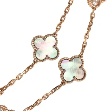 Van Cleef & Arpels Van Cleef & Arpels Vintage Alhambra 20 Motif Long Necklace Mother of Pearl Diamonds and 18K Rose Gold Hardware | Thumbnail 5
