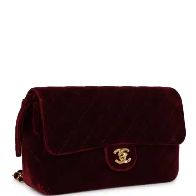 Chanel Vintage Chanel Medium Classic Flap Backpack Burgundy Velvet Gold Hardware | Thumbnail 2 Chanel Vintage Chanel Medium Classic Flap Backpack Burgundy Velvet Gold Hardware | Thumbnail 2