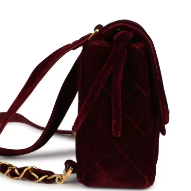 Chanel Vintage Chanel Medium Classic Flap Backpack Burgundy Velvet Gold Hardware | Thumbnail 3 Chanel Vintage Chanel Medium Classic Flap Backpack Burgundy Velvet Gold Hardware | Thumbnail 3