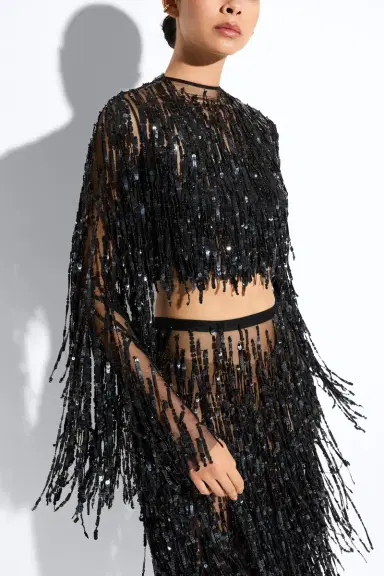 Lapointe Fringe Sequin Cropped Top | Thumbnail 3 Lapointe Fringe Sequin Cropped Top | Thumbnail 3