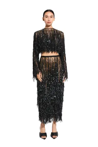 Lapointe Fringe Sequin Cropped Top | Thumbnail 1 Lapointe Fringe Sequin Cropped Top | Thumbnail 1
