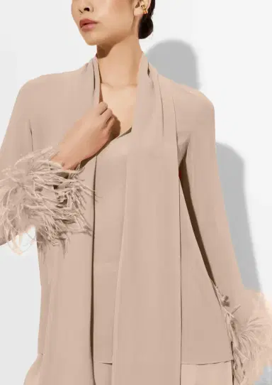 Lapointe Lightweight Georgette Scarf Top With Feathers | Thumbnail 3
