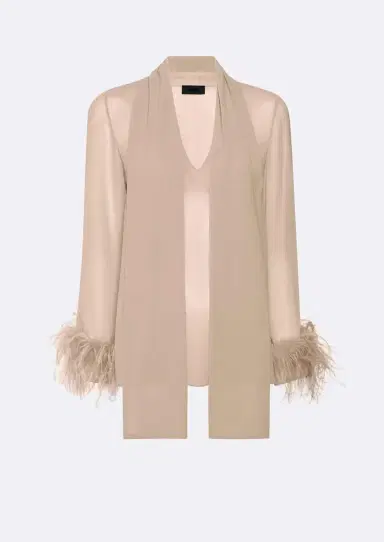Lapointe Lightweight Georgette Scarf Top With Feathers | Thumbnail 4