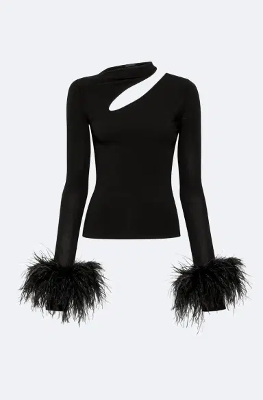 LAPOINTE Matte Viscose Asymmetric Top With Feathers | Thumbnail 4 LAPOINTE Matte Viscose Asymmetric Top With Feathers | Thumbnail 4