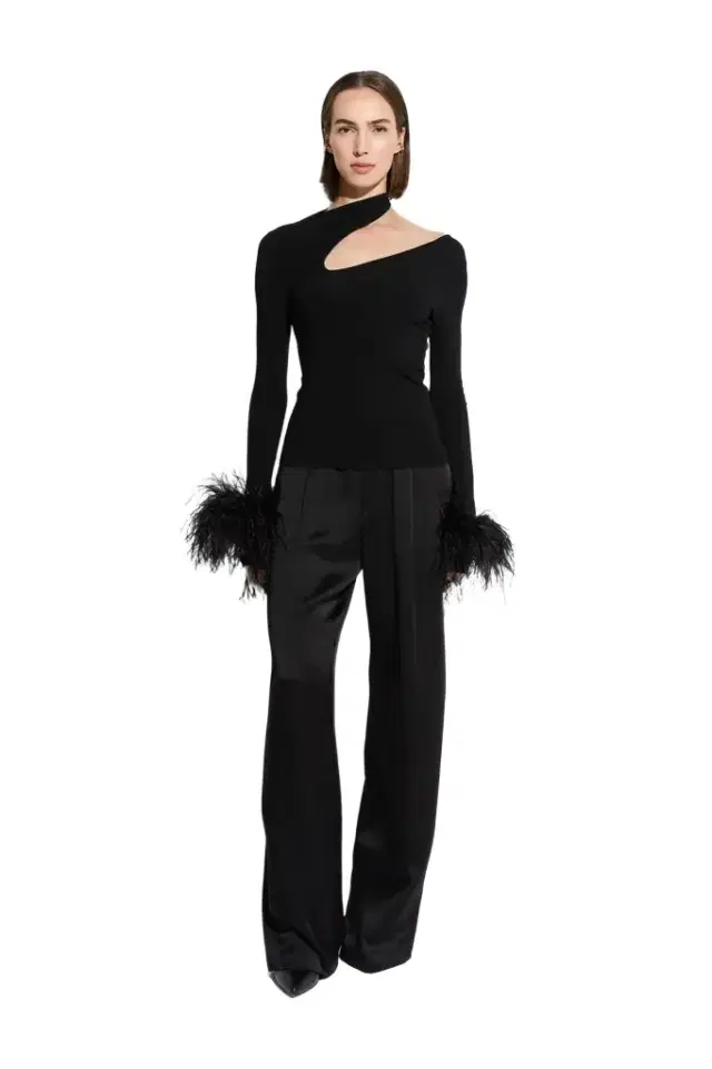 LAPOINTE Matte Viscose Asymmetric Top With Feathers
