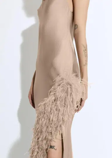 Lapointe Satin Halter Gown With Feathers | Thumbnail 3 Lapointe Satin Halter Gown With Feathers | Thumbnail 3