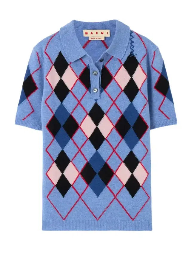 Embroidered Argyle Wool Polo Shirt