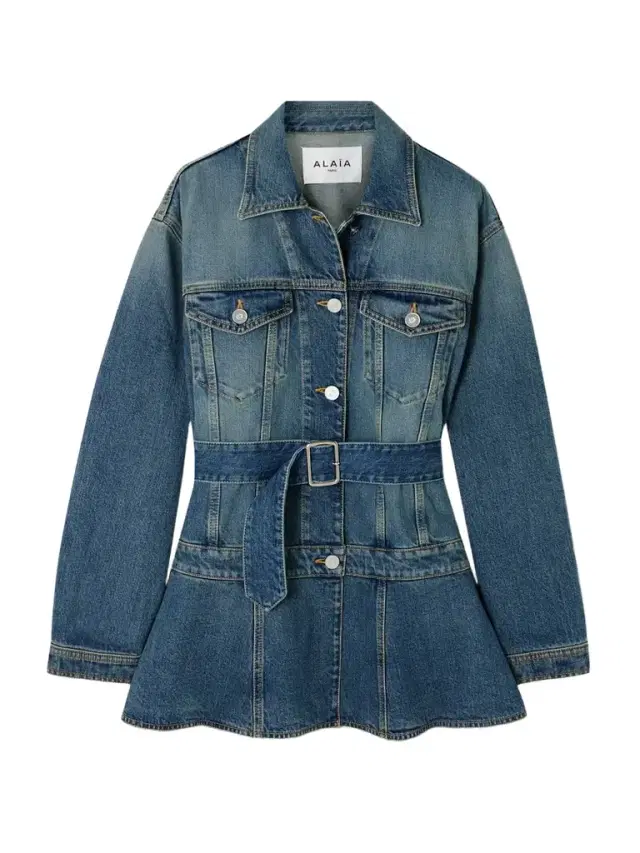 Alaïa Belted Denim Peplum Jacket