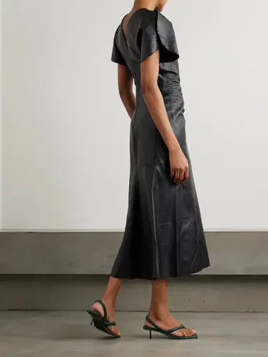 Victoria Beckham Gathered Leather Midi Dress | Thumbnail 3 Victoria Beckham Gathered Leather Midi Dress | Thumbnail 3