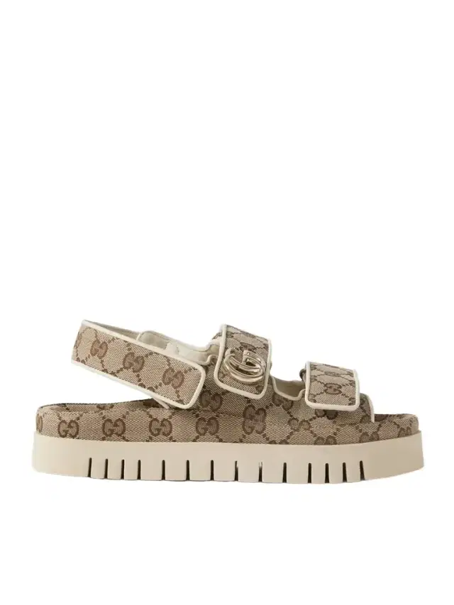 New Marmont Leather-trimmed Embellished Canvas-jacquard Platform Sandals