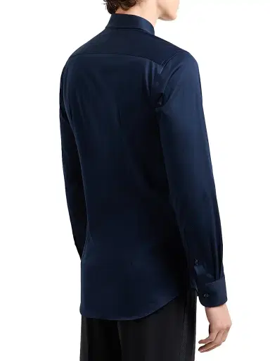 Giorgio Armani Men's Cotton Jersey Shirt - Blue - Size 16.5 | Thumbnail 4 Giorgio Armani Men's Cotton Jersey Shirt - Blue - Size 16.5 | Thumbnail 4
