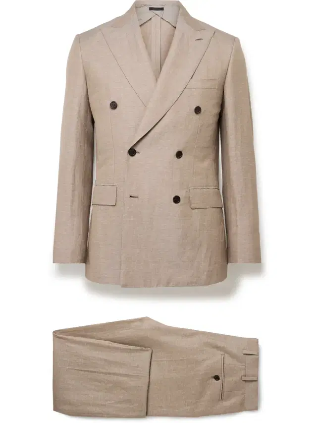 Slim-Fit Double-Breasted Wool, Linen and Silk-Blend Suit - Men