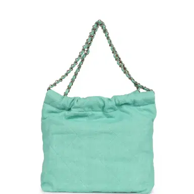 Chanel Chanel Small 22 Bag Light Green Washed Denim Gold Hardware | Thumbnail 4