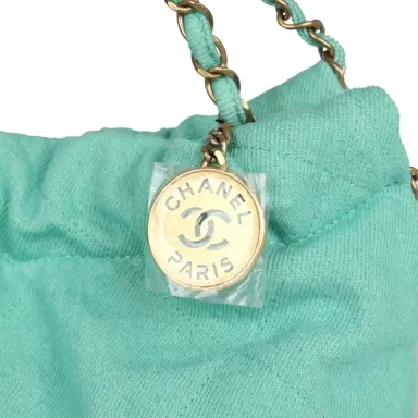 Chanel Chanel Small 22 Bag Light Green Washed Denim Gold Hardware | Thumbnail 6