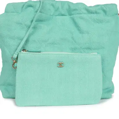 Chanel Chanel Small 22 Bag Light Green Washed Denim Gold Hardware | Thumbnail 7