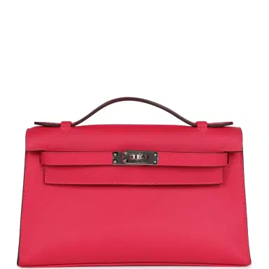 HERMÈS Hermes Kelly Pochette Rose Mexico Swift Palladium Hardware | Thumbnail 1