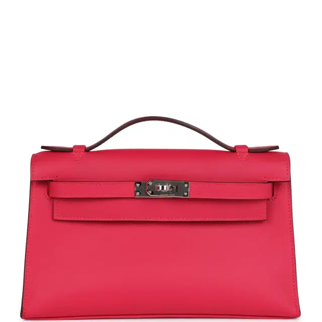 hermes Hermes Kelly Pochette Rose Mexico Swift Palladium Hardware