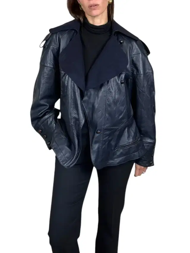 Navy Leather Jacket