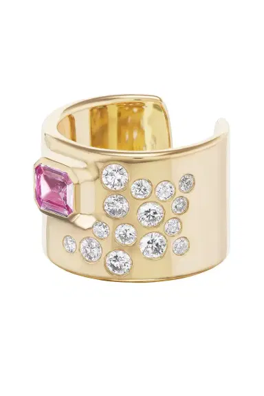 Uniform Object Pink Sapphire Diamond Cuff Ring | Thumbnail 4