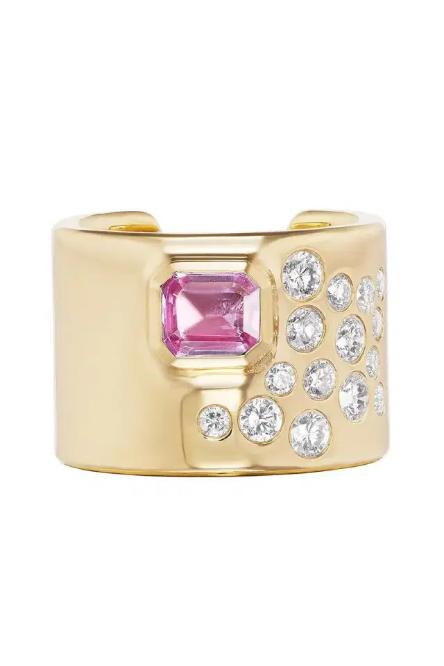 Uniform Object Pink Sapphire Diamond Cuff Ring